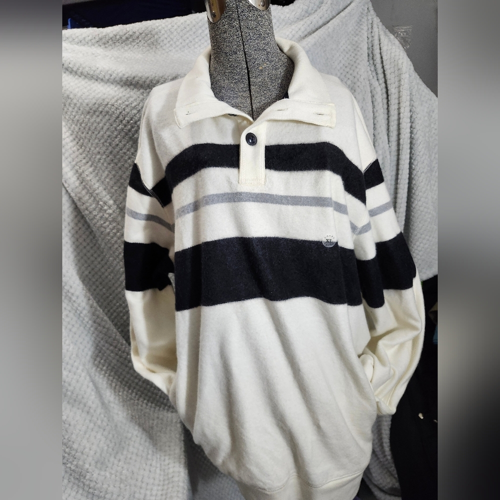 Chaps Black and White Striped Sweatshirt